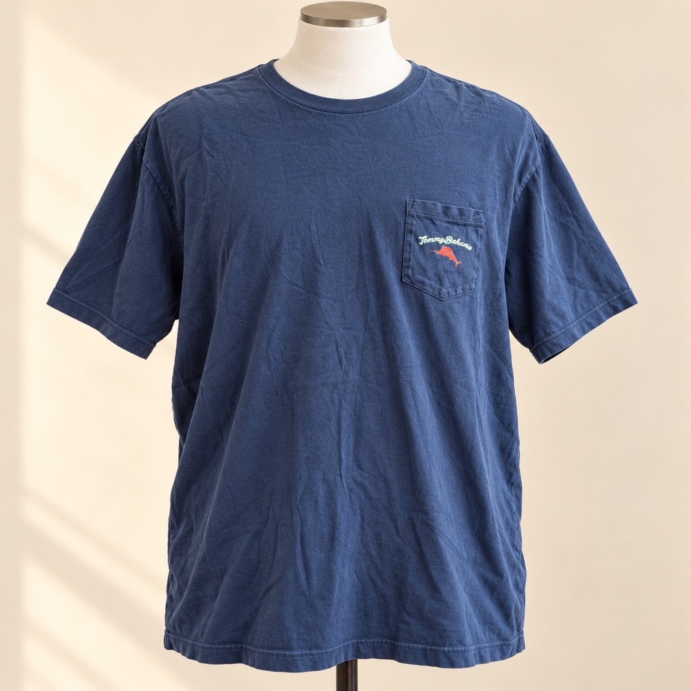 Tommy Bahama Mens XXL Navy Blue Pass The Chips Poker Graphic Pocket T-Shirt
